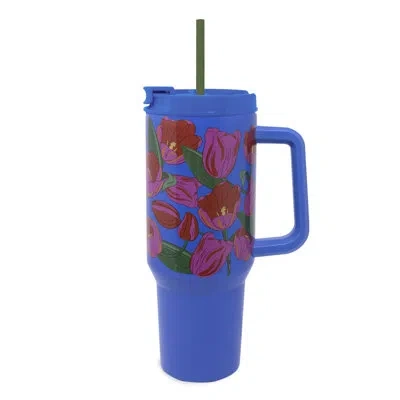 Vera Bradley Stainless Steel 40 Oz. Tumbler, Tulips On Quiet Harbor In Pink;purple