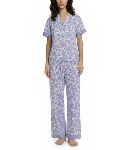 Vera Bradley Short Sleeve Notch Collar Pajamas In Blue