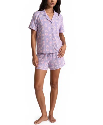Vera Bradley Women's Mix Match Notch Neck Top And Mid-rise Shorts, 3-piece Set In Purple