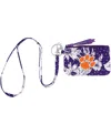 Vera Bradley Women's  Clemson Tigers Rain Garden Zip Id Lanyard In Purple