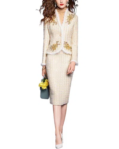 Vera Dolini 2pc Blazer & Skirt Set In Beige