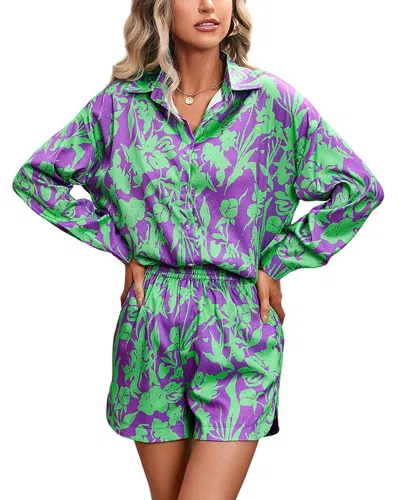 Vera Dolini 2pc Shirt & Short Set In Green
