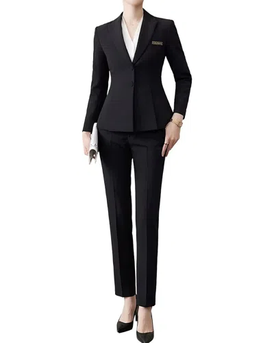 Vera Dolini 3pc Jacket, Pant, & Shirt Set In Black