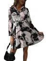 Vera Dolini Long Sleeve Mini Dress In Animal Print