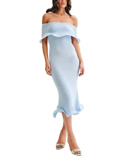 Vera Dolini Off-the-shoulder Midi Dress In Blue