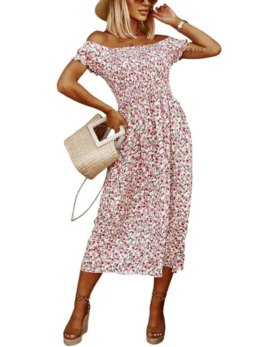 Vera Dolini Short Sleeve Midi Dress In Pink