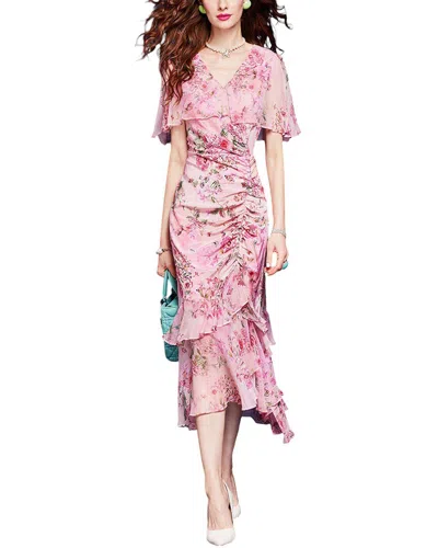 Vera Dolini Silk Midi Dress In Pink