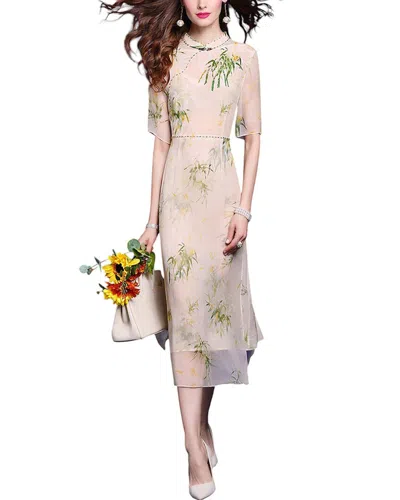 Vera Dolini Silk Midi Dress In Brown