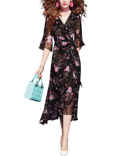 Vera Dolini Silk Midi Dress In Multi
