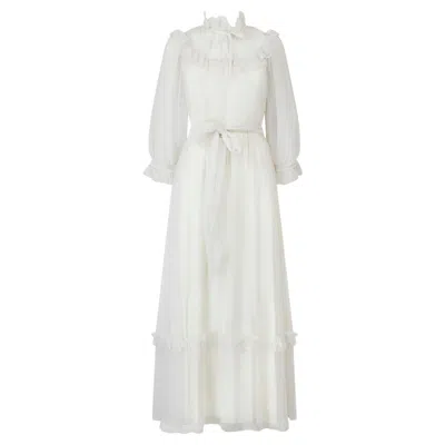 Pre-owned Vera Mont 1970s  White Georgette Maxi Dress