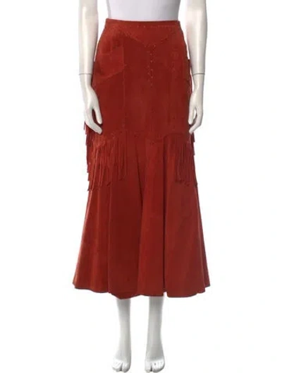 Pre-owned Vera Pelle Whipstitch Trim Midi Length Skirt In Orange