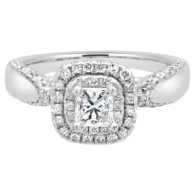 Pre-owned Vera Wang 14 Karat White Gold Diamond Engagement Ring W/ Sapphires