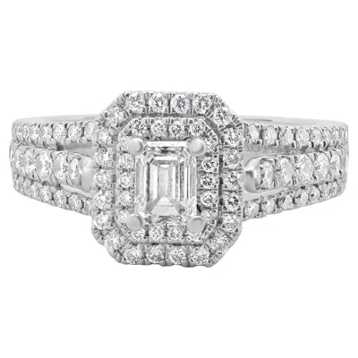 Pre-owned Vera Wang 14 Karat White Gold Emerald Cut Diamond Engagement Ring