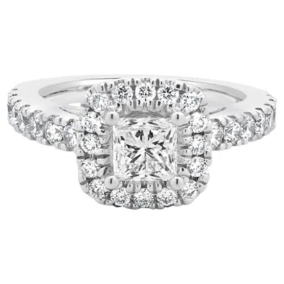 Pre-owned Vera Wang 14 Karat White Gold Princess Cut Halo Diamond Engagement Ring