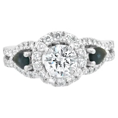 Pre-owned Vera Wang 14 Karat White Gold  Diamond Halo Engagement Ring With Sapphires