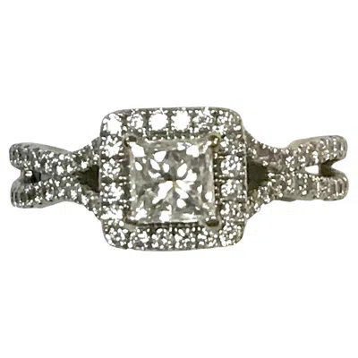 Pre-owned Vera Wang 14k White Gold Diamond Engagement Ring With Sapphires  Love Collection