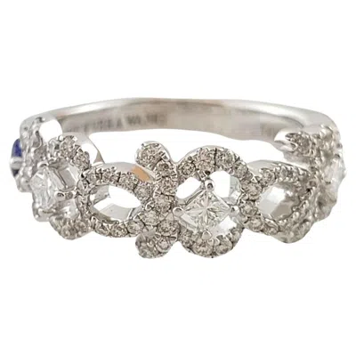 Pre-owned Vera Wang 14k White Gold  Love Collection Diamond Sapphire Band Size 5 #14766