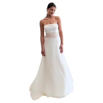 Pre-owned Vera Wang 2004 Strapless Silk Wedding Gown With Pale Pink Detachable Bow