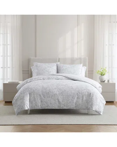 Vera Wang 220 Thread Count Nebulous Flower Reversible Cotton Sateen Duvet Set In Gray