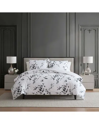 Vera Wang 220 Thread Count Noir Bouquet Reversible Cotton Sateen Comforter Set In White