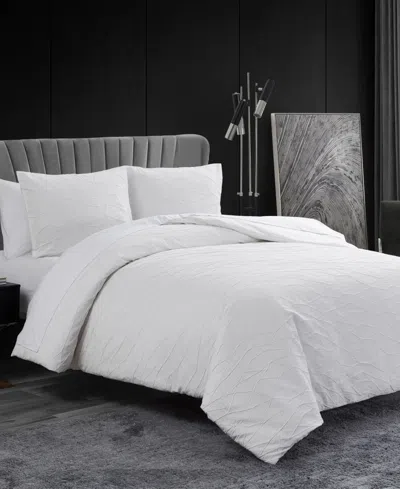 Vera Wang 3 Piece Abstract Crinkle Comforter Set, King In Off White