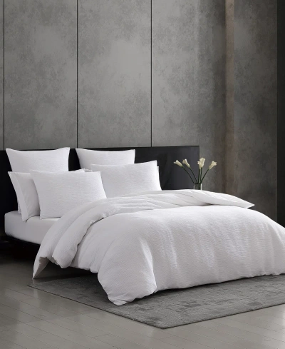 Vera Wang 3 Piece Solid Textured Pleats Duvet Cover Set, King In Off White