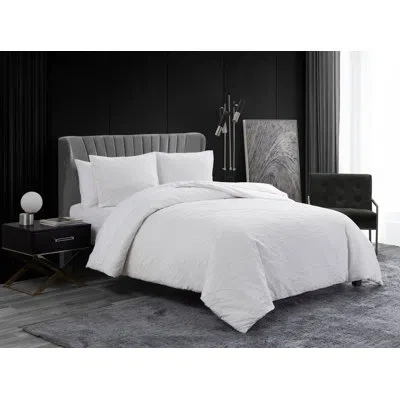 Vera Wang Abstract Crinkle White Comforter Set In White;tan