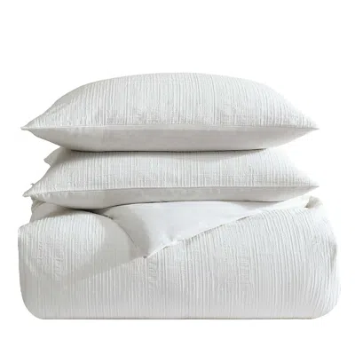 Vera Wang Bark Texture 3 Piece Duvet Cover Set, Queen In White