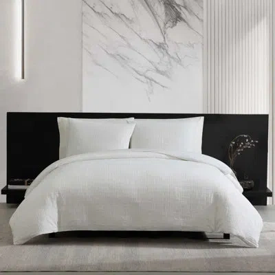 Vera Wang Bark Texture White Cotton Duvet Cover Set