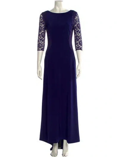 Pre-owned Vera Wang Bateau Neckline Long Dress In Blue