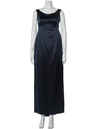 Pre-owned Vera Wang Bateau Neckline Long Dress In Blue