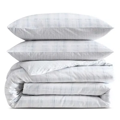 Vera Wang Blurred Plaid Cotton 3 Piece Duvet Cover Set, Queen In White