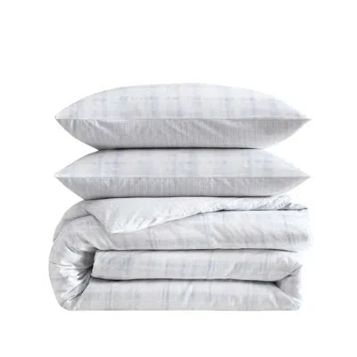 Vera Wang Blurred Plaid Cotton Reversible Blue Duvet Cover Set