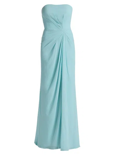 Vera Wang Bride Women's Fleuri Pleated Strapless Gown In Blue