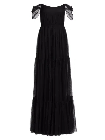 Vera Wang Bride Women's Ginny Tulle Off-the-shoulder A-line Gown In Black