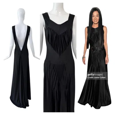 Pre-owned Vera Wang C. 2012 Liquid Silk Ruched Black Backless Evening Gown Maxi Dress