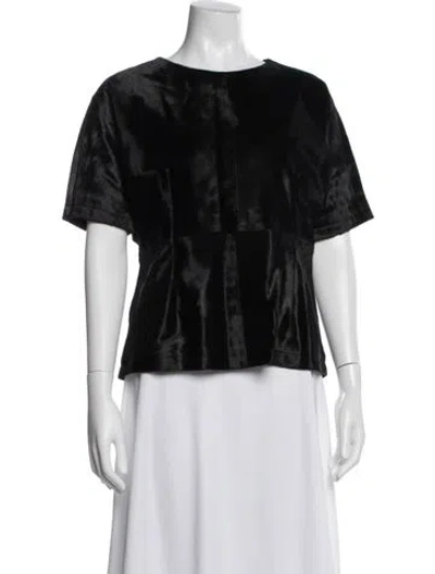 Pre-owned Vera Wang Calf Leather Crew Neck Top In Blue