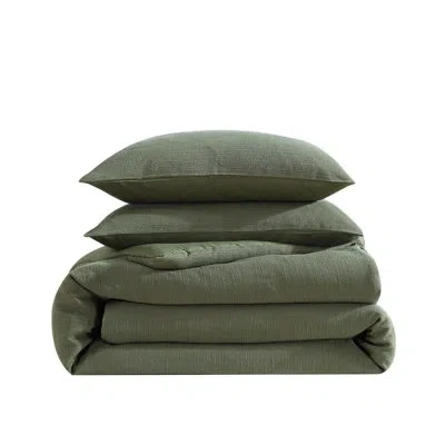 Vera Wang Carved Lines Reversible Duvet Cover Set In Green