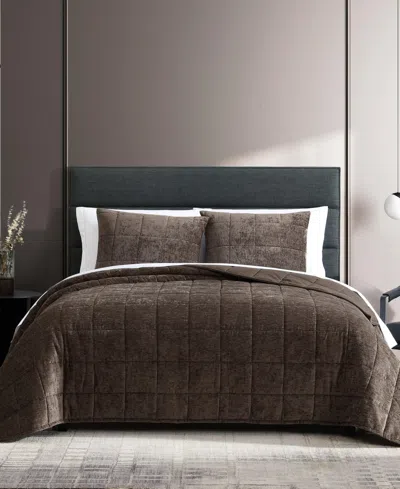 Vera Wang Chenille Box Solid 3-pc. Quilt Set, King In Chocolate Brown
