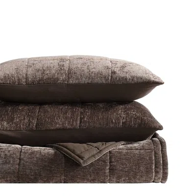 Vera Wang Chenille Box Solid 3 Piece Quilt Set, King In Brown