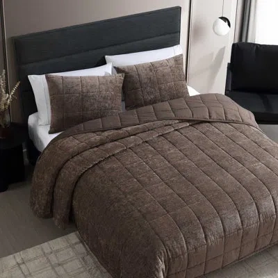 Vera Wang Chenille Box Solid Reversible Quilt Set In Chocolate Brown
