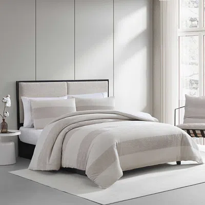 Vera Wang Chenille Waffle Stripe 3 Piece Duvet Cover Set, King In Brown