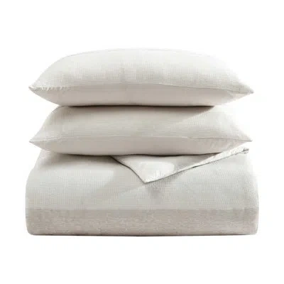 Vera Wang Chenille Waffle Stripe Beige Duvet Cover Set