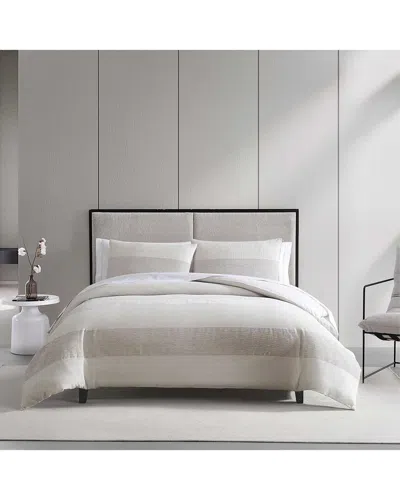 Vera Wang Chenille Waffle Stripe Duvet Cover Set M In White