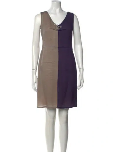 Pre-owned Vera Wang Colorblock Pattern Knee-length Dress In Purple