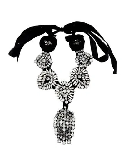 Pre-owned Vera Wang Cotton, Wool & Crystal Collar Necklace, 48" In Black/brown/clear