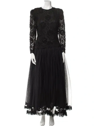 Pre-owned Vera Wang Crew Neck Long Dress In Black