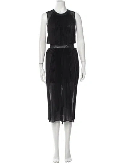 Pre-owned Vera Wang Crew Neck Midi Length Dress In Black