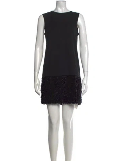 Pre-owned Vera Wang Crew Neck Mini Dress In Black