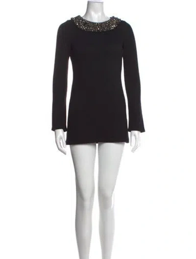 Pre-owned Vera Wang Crew Neck Mini Dress In Black